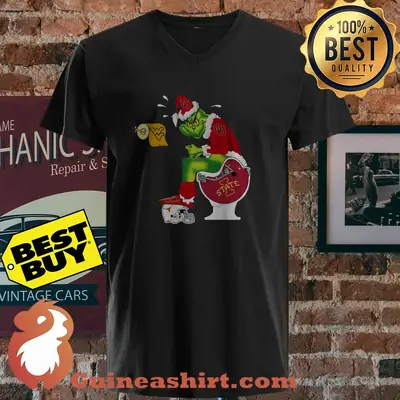 Oklahoma Sooners Grinch Santa Toilet Christmas v neck