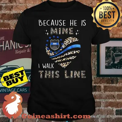 Because he is mine I walk this line Leopard flag heart shirt