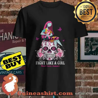Fight Like A Girl Breast Cancer Awareness Skull Flower shirt