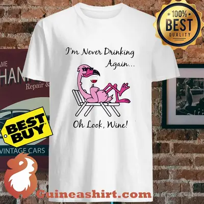 Flamingo I'm never drinking again oh look wine shirt