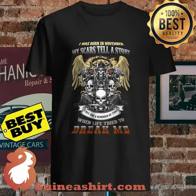 I was born in November my scars tell a story Break me Skull shirt