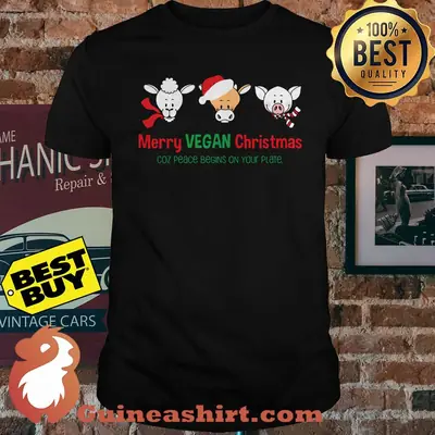 Merry Vegan Christmas Coz Peace Begins On Your Plate shirt