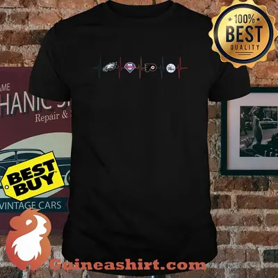 Philadelphia NFL Eagles 76ers Sport heartbeat shirt