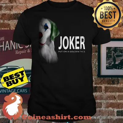 Retriever Joker put on a golden face shirt