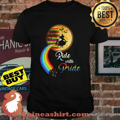 Ride with Pride Halloween witch Moon rainbow shirt