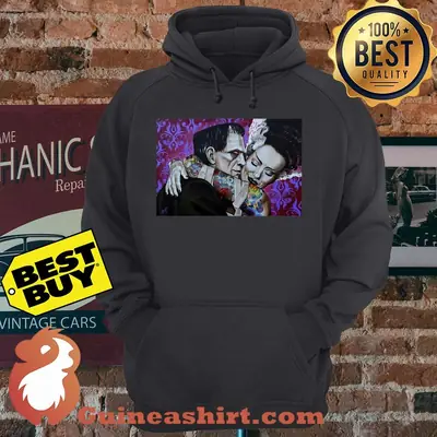 Undying Love by Mike Bell Tattoo Art Print Bride of Frankenstein Monster hoodie