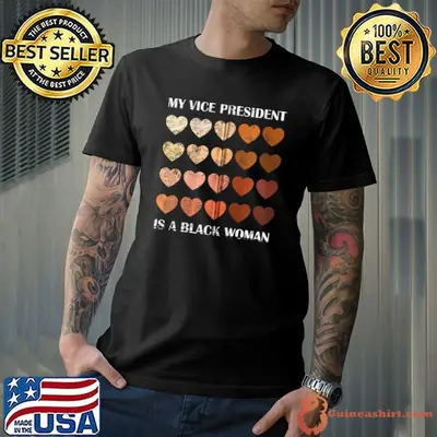 Funny My Vice President Is A Black Woman melanin hearts distressed T-shirt