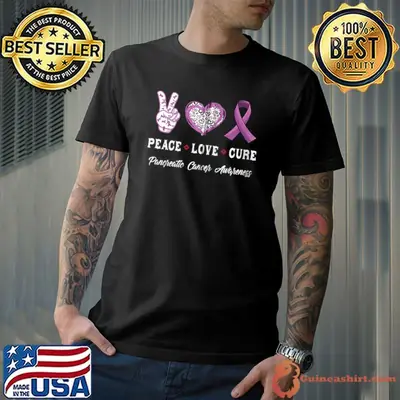 Top Peace Love cure Pancreatic cancer awareness T-shirt