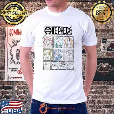 One Piece straw hat crew tonal grid girls characters shirt