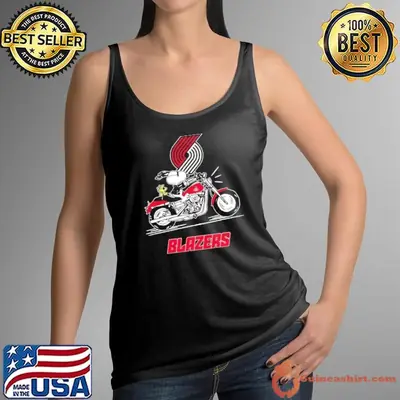 Snoopy and Woodstock driving motorbike Portland Trail Blazers shirt