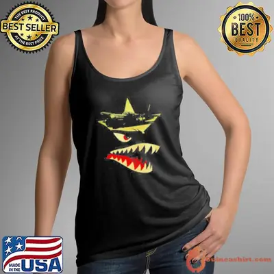 Military Fighter Plane Star Emblem Angry Shark Mouth Graphic Vintage War Art shirt