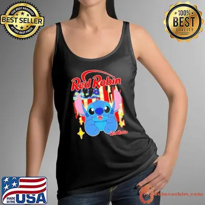 Red Robin and Stitch logo american flag shirt