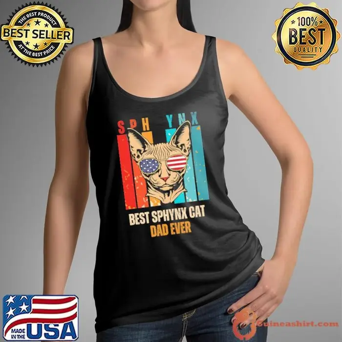 Sphynx Cat Dad Owner Breeder Hairless Pet Sunglasses Retro Usa Flag Tank Top