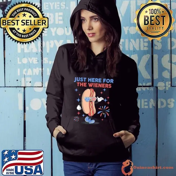 Just Here For The Wieners 4th of July Hot Dog Retro Fireworks Hoodie