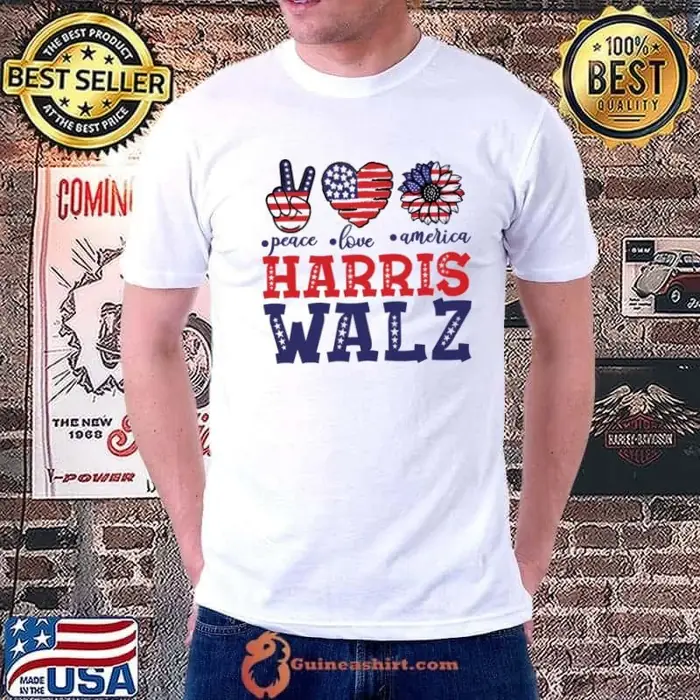 Peace love america harris walz high hand heart sunflower usa flag Unisex