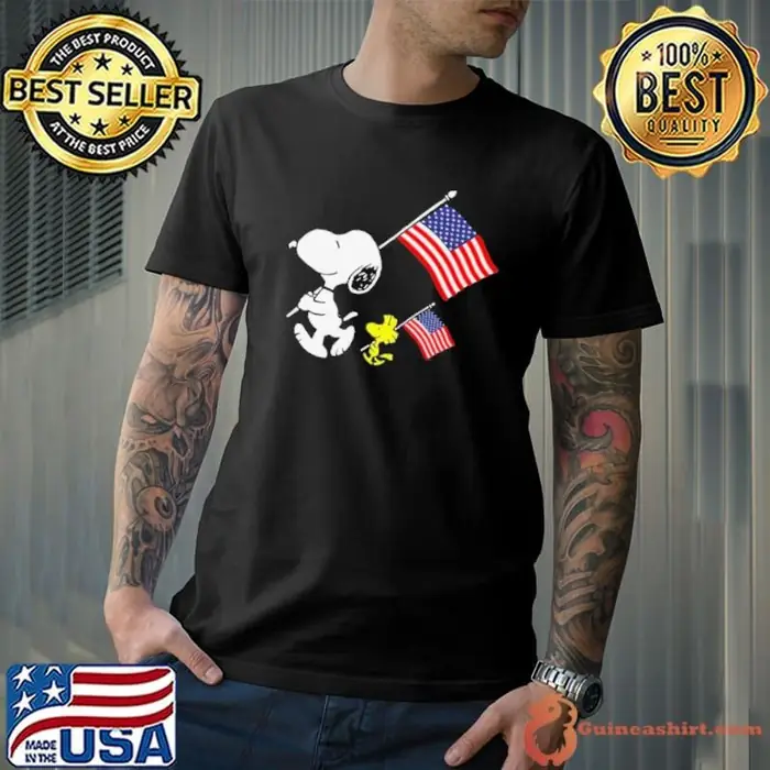 Snoopy And Woodstock Holding American Flag 4th Of July Unisex
