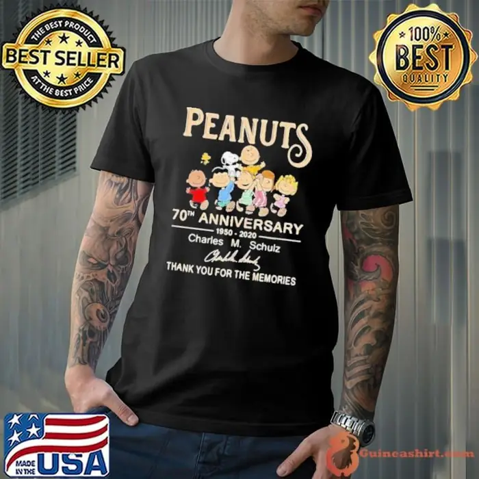 Original Peanuts 70th Anniversary 1950 2020 Charles Schulz Thank You For The Memories Signuature Unisex