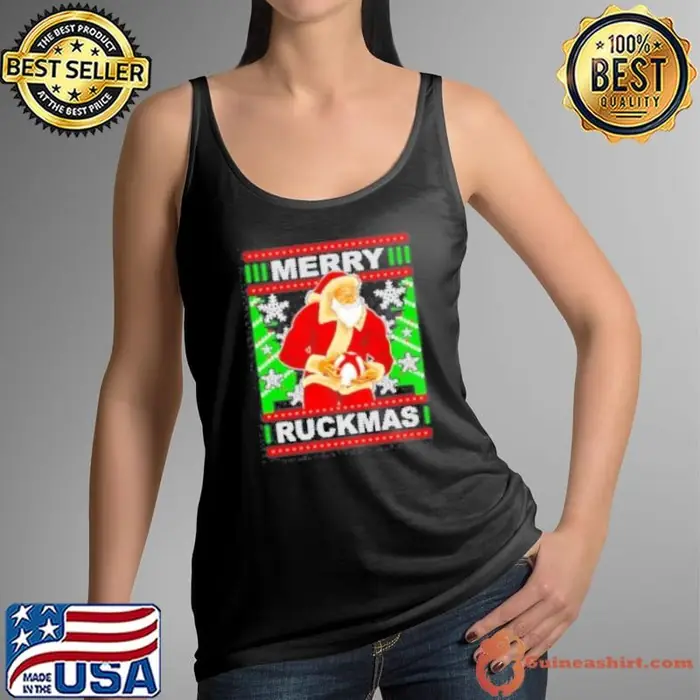 Rugby Ugly Christmas Santa Merry Ruckmas Xmas Cartoon Tank Top