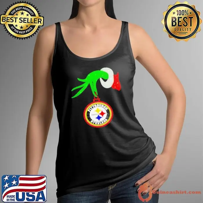 The Grinch hand holding ornament Pittsburgh Steelers Diamond Christmas Tank Top