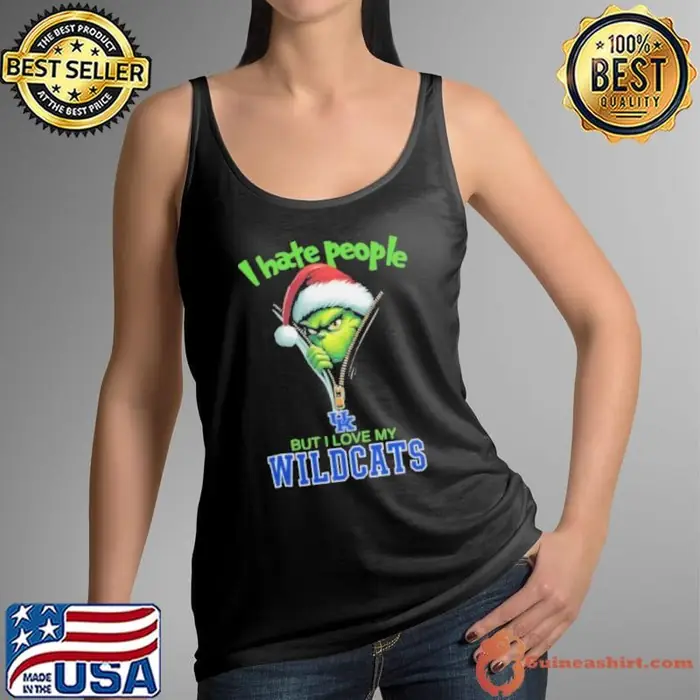 Grinch Santa Hat I Hate People But I Love Kentucky Wildcats Christmas Logo Tank Top