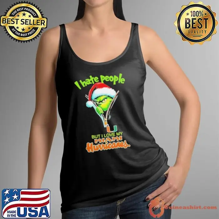 Grinch Santa Hat I Hate People But I Love My Miami Hurricanes Christmas Logo Tank Top