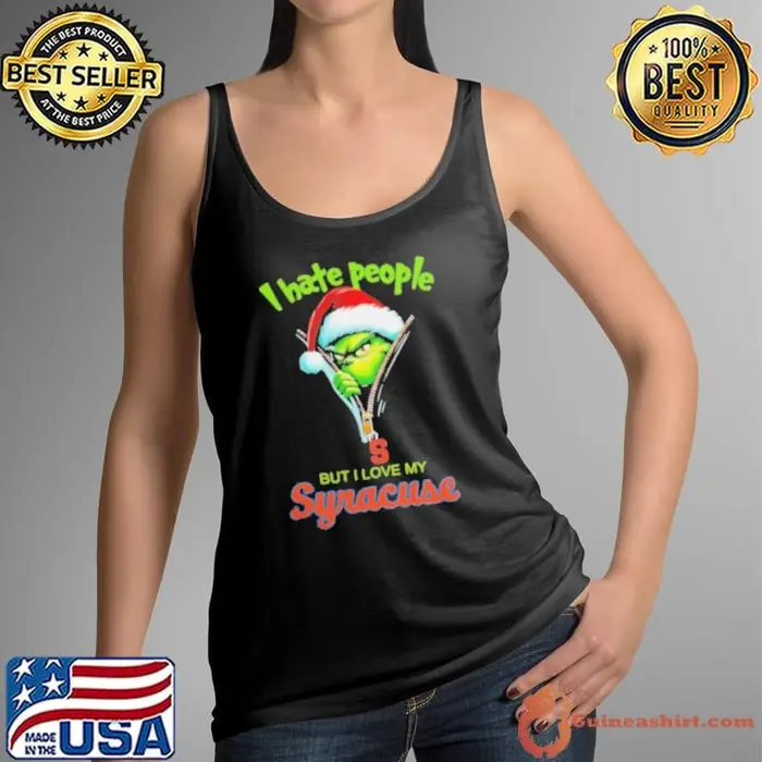 Grinch Santa Hat I Hate People But I Love My Syracuse Orange Christmas Logo Tank Top