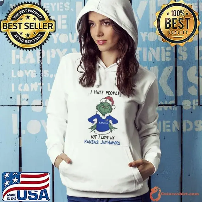 I Hate People But I Love My Kansas Jayhawks Grinch Merry Christmas Hoodie