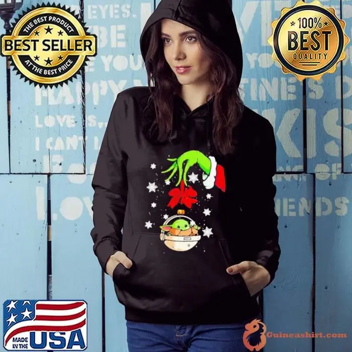 Merry christmas grinch holding baby yoda Hoodie