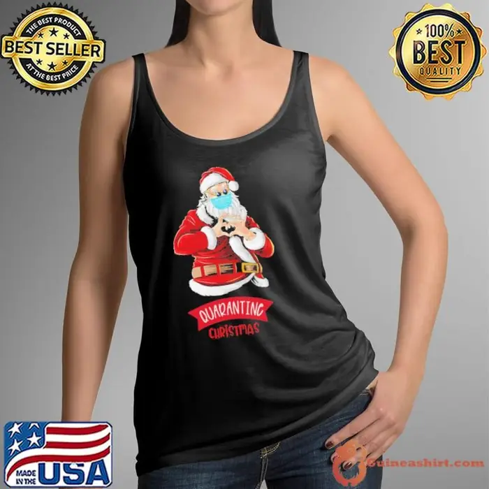 Peace Love Quarantine Christmas Santa Face Mask Xmas Tank Top