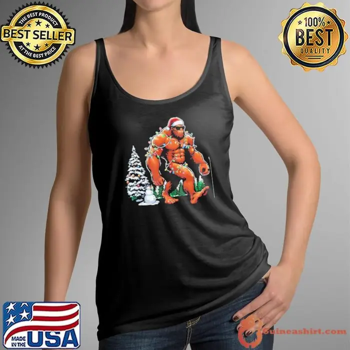 Santa Bigfoot Christmas Tree Lights Funny Sasquatch Believe Tank Top