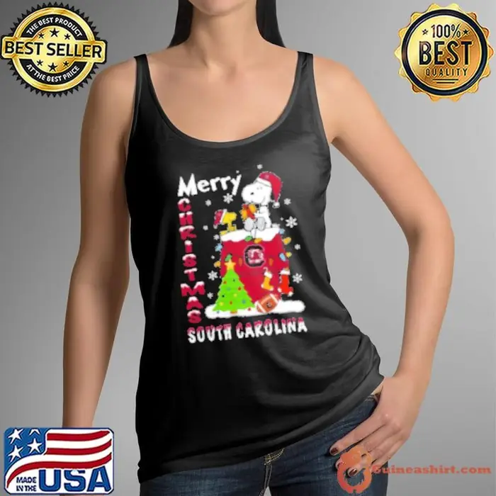 South Carolina Gamecocks Snoopy And Woodstock Merry Christmas Tank Top