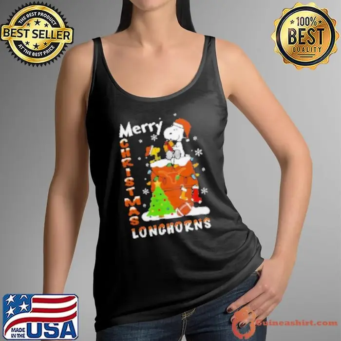 Texas Longhorns Snoopy And Woodstock Merry Christmas Tank Top