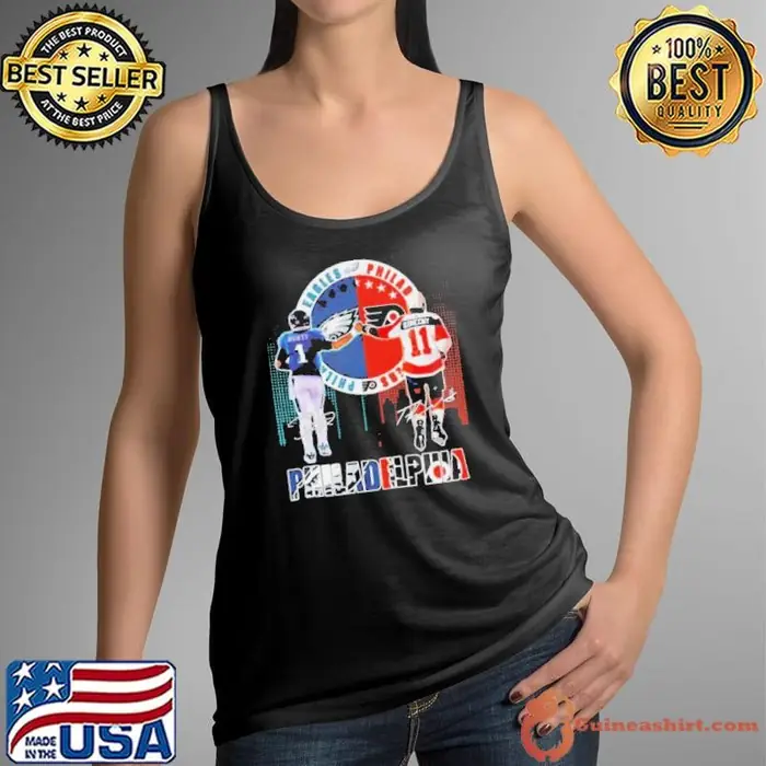 Philadelphia city skyline Hurts Philadelphia Eagles and Konecny Philadelphia Flyers signature Tank Top