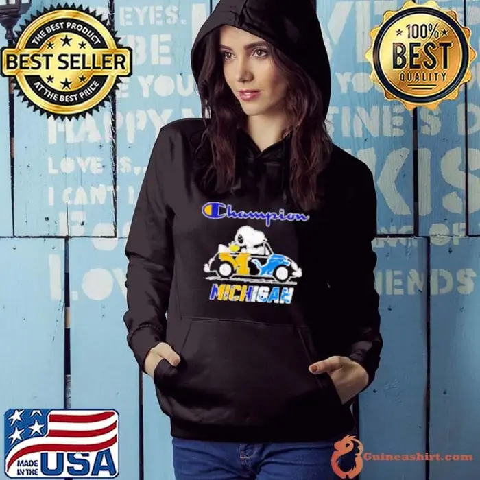 Snoopy and Woodstock driving Champion Michigan Wolverines Detroit Lions Hoodie