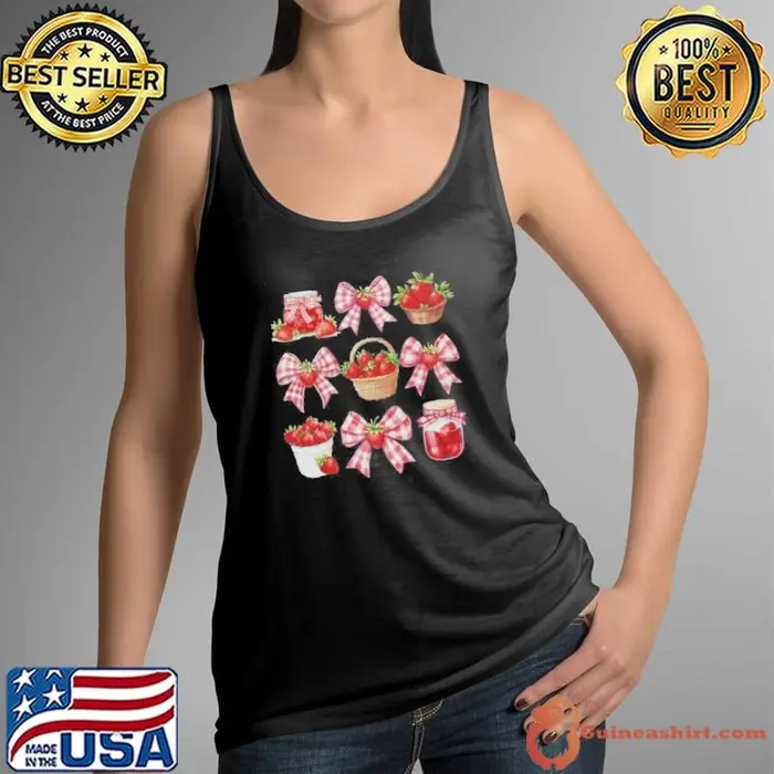 Strawberry Bow Coquette Bow Strawberries Festival Girls Women Tank Top